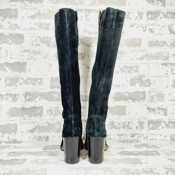 New Vince Camuto Perlanie Leather Black Pointy Toe Heel Knee Hight Boot T166 - Picture 5 of 13